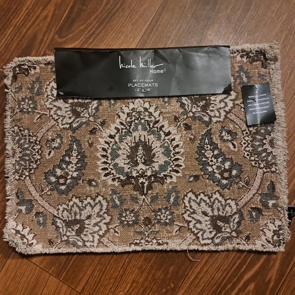 Nicole Miller Home Placemat Ikat Farmhouse Traditional Boho Neutral Blue 13X19 - Picture 1 of 11
